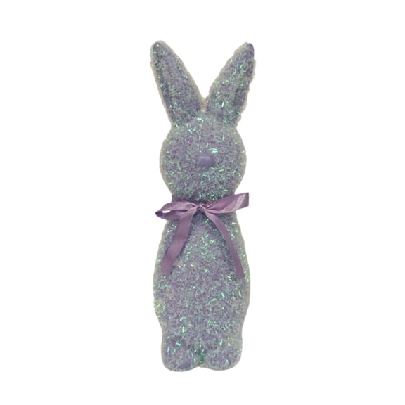 9.65 Inch Flocked Bunny Figurines with Bow for Spring Table Centerpiece, Easter Bunny Decorations for Home Office Party Indoor Decor, Flocked Bow Tied Bunny Set for Easter Spring