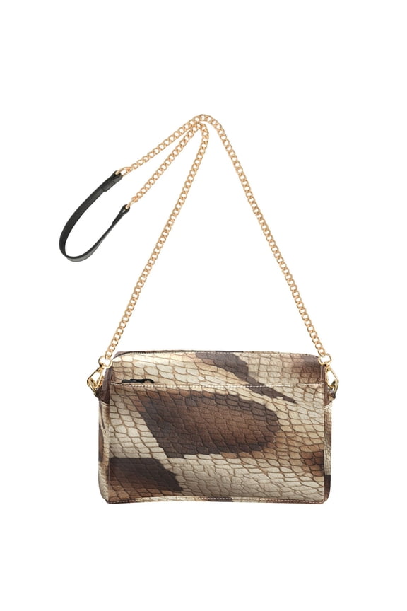 9.65"x3.35"x6.3"PU Leather Women Crossbody Purse, Waterproof Casual Chain Shoulder Bag with Multi Pockets for Travel Daily Use Brown Snake Skin Pattern