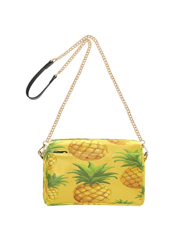 9.65"x3.35"x6.3"PU Leather Women Crossbody Purse, Waterproof Casual Chain Shoulder Bag with Multi Pockets for Travel Daily Use Cartoon Yellow Pineapple