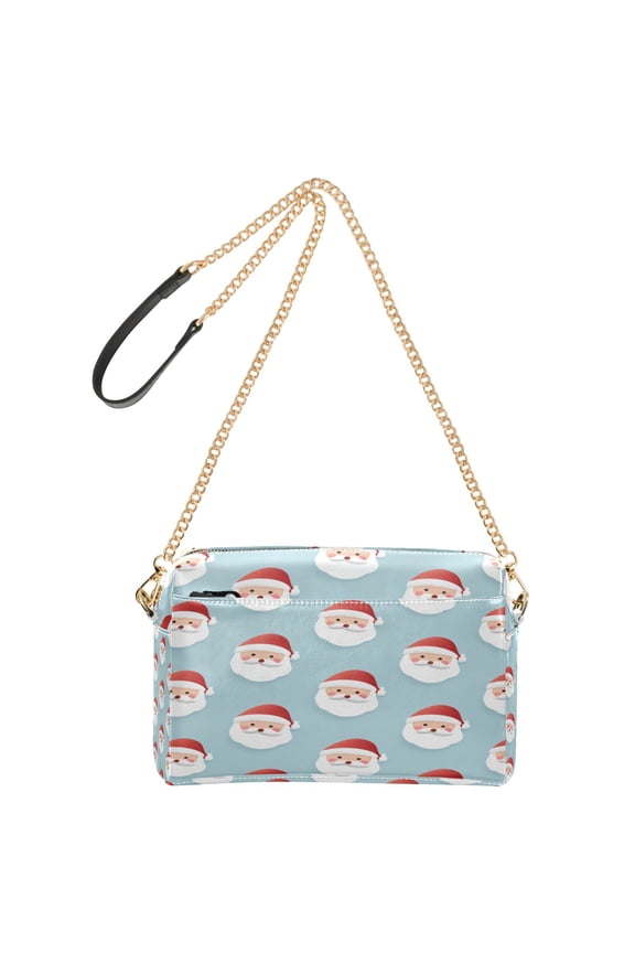 9.65"x3.35"x6.3"PU Leather Women Crossbody Purse, Waterproof Casual Chain Shoulder Bag with Multi Pockets for Travel Daily Use Cartoon-style Santa Claus Faces