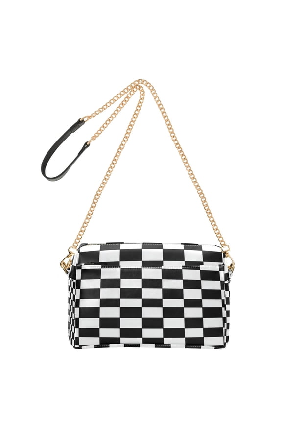 9.65"x3.35"x6.3"PU Leather Women Crossbody Purse, Waterproof Casual Chain Shoulder Bag with Multi Pockets for Travel Daily Use Classic Black-and-white Checkered Pattern