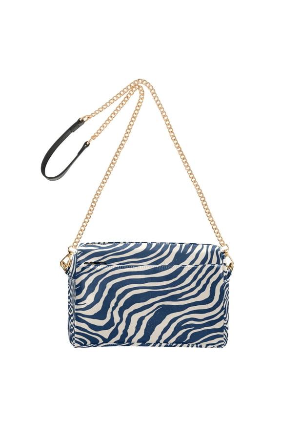 9.65"x3.35"x6.3"PU Leather Women Crossbody Purse, Waterproof Casual Chain Shoulder Bag with Multi Pockets for Travel Daily Use Digital Blue Zebra Stripes