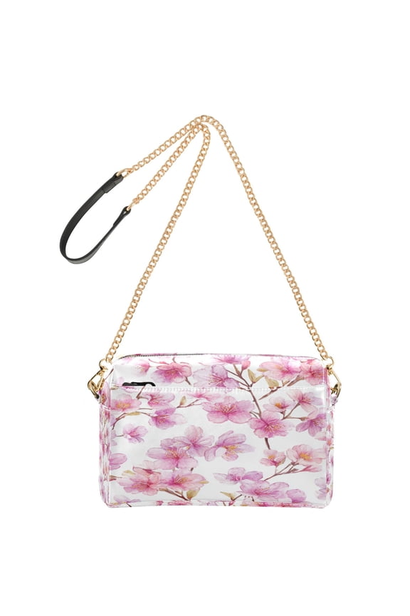 9.65"x3.35"x6.3"PU Leather Women Crossbody Purse, Waterproof Casual Chain Shoulder Bag with Multi Pockets for Travel Daily Use Spring Cherry Blossom Glow
