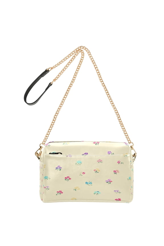 9.65"x3.35"x6.3"PU Leather Women Crossbody Purse, Waterproof Casual Chain Shoulder Bag with Multi Pockets for Travel Daily Use Spring Ditsy Wildflowers Print