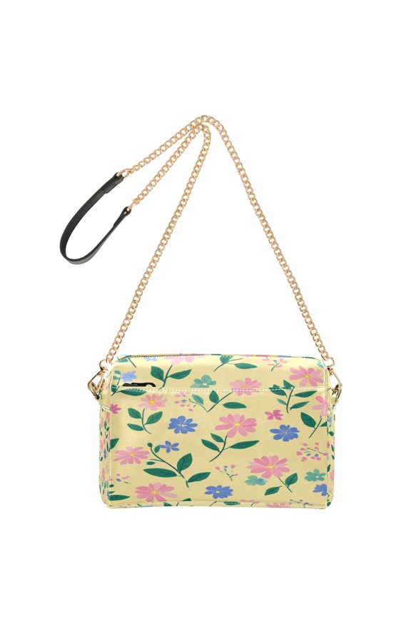 9.65"x3.35"x6.3"PU Leather Women Crossbody Purse, Waterproof Casual Chain Shoulder Bag with Multi Pockets for Travel Daily Use Spring Meadow Floral Print