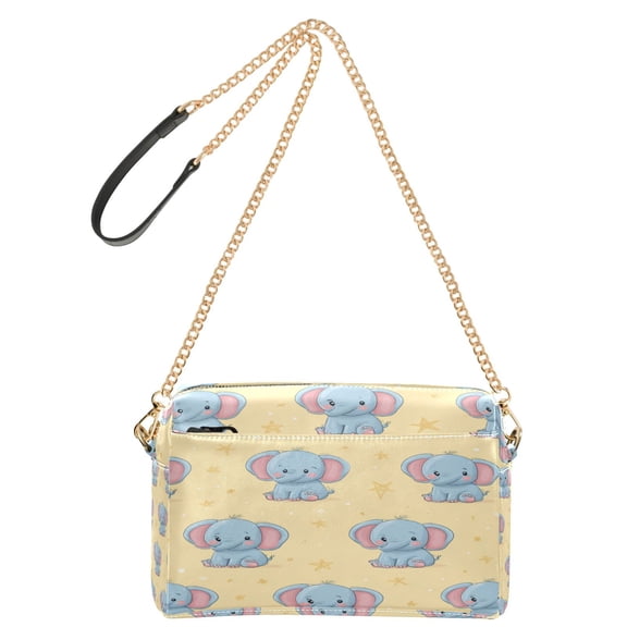 9.65"x3.35"x6.3"PU Leather Women Crossbody Purse, Waterproof Casual Chain Shoulder Bag with Multi Pockets for Travel Daily Use Starry Yellow Blue Elephants