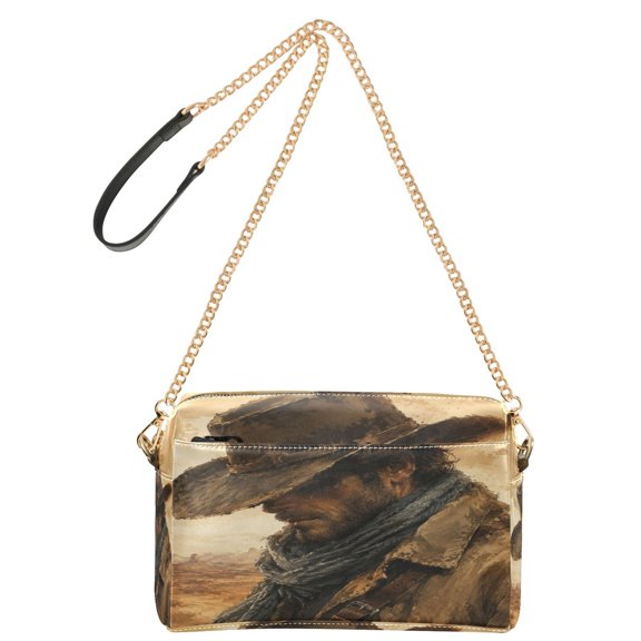 9.65"x3.35"x6.3"PU Leather Women Crossbody Purse, Waterproof Casual Chain Shoulder Bag with Multi Pockets for Travel Daily Use Wild West Cowboy Pattern