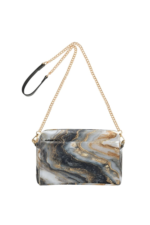9.65"x3.35"x6.3"PU Leather Women Crossbody Purse, Waterproof Casual Chain Shoulder Bag with Multi Pockets for Travel Daily Use Onyx Gilded Marble