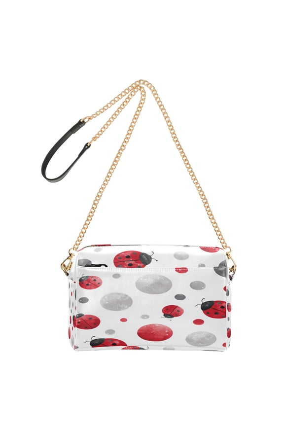 9.65"x3.35"x6.3"PU Leather Women Crossbody Purse, Waterproof Casual Chain Shoulder Bag with Multi Pockets for Travel Daily Use Red Ladybug Polka Dot