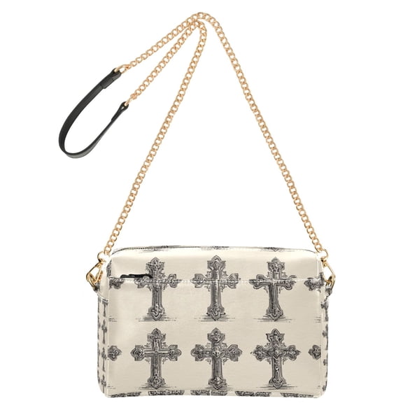 9.65'x3.35'x6.3' Women's Crossbody Bag With All-Over Print Multiple Pockets Vintage Crosses
