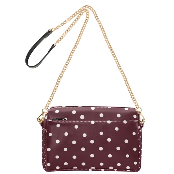 9.65'x3.35'x6.3' Women's Crossbody Bag With All-Over Print Multiple Pockets White Dots on A Dark Red Background