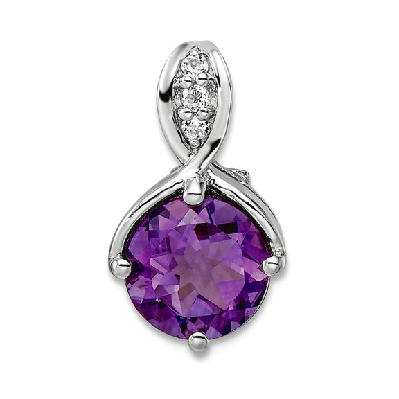 9.65mm Ss Rhodium Plated Circle 1.86tw Amethyst White Topaz Pendant Necklace Pendant for Women
