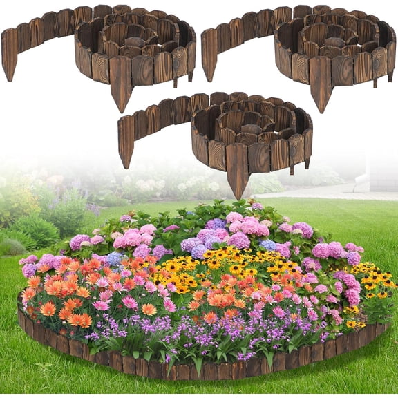 9.6ft L x 3.9in H Landscape Edging - 3 Packs Sturdy Anti-Corrosive Wood Garden Edging Border, Low-Profile Blends into Nature, for Yard Flower Bed Path Decorative Tree Fence