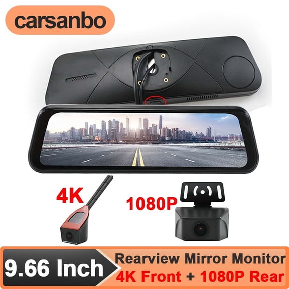 9.6inch Car Rear View Mirror Monitor Dashcam with 4K Front+1080P Backup Night Vision Camera HD 24Hr Parking Loop Recording