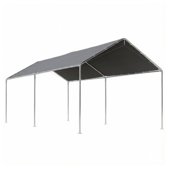 9.6x19.5' Carport Heavy Duty Galvanized Steel Car Canopy w/ Anchor Kit - Gray Vehicle Shelter