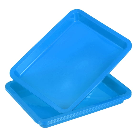 9.6x7.3" Plastic Tray, 3 Pack Rectangular Plates Plastic Art Crafts Trays Small Food Plates Dishes Reusable Stackable for Organizer Cake Fruits Cupcake Dessert Activity, Blue
