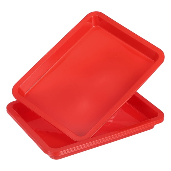 9.6x7.3" Plastic Tray, 3 Pack Rectangular Plates Plastic Art Crafts Trays Small Food Plates Dishes Reusable Stackable for Organizer Cake Fruits Cupcake Dessert Activity, Red