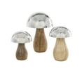 thumbnail image 1 of 9", 7", 6"H Silver Stainless Steel Metal Handmade Hammered Mushroom Sculpture with Brown Wood Bases, by DecMode (3 Count), 1 of 12