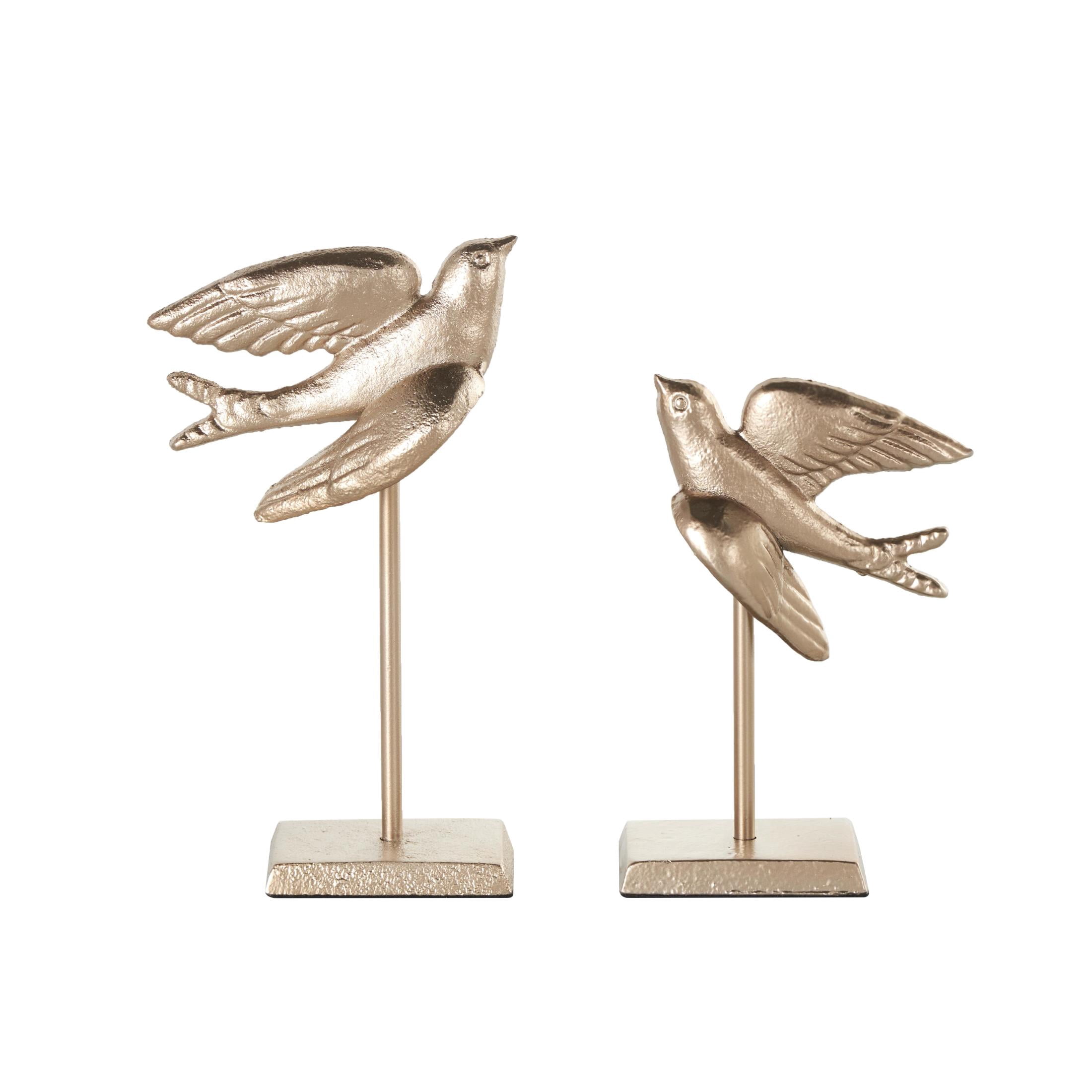 9", 7"H Gold Metal Metallic Bird Sculpture with Stand, by DecMode (2 Count)