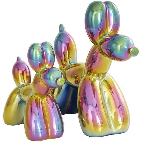 9", 7"H Multi Colored Ceramic Balloon Dog Sculpture with Rainbow Shimmer Finish, by DecMode (2 Count)