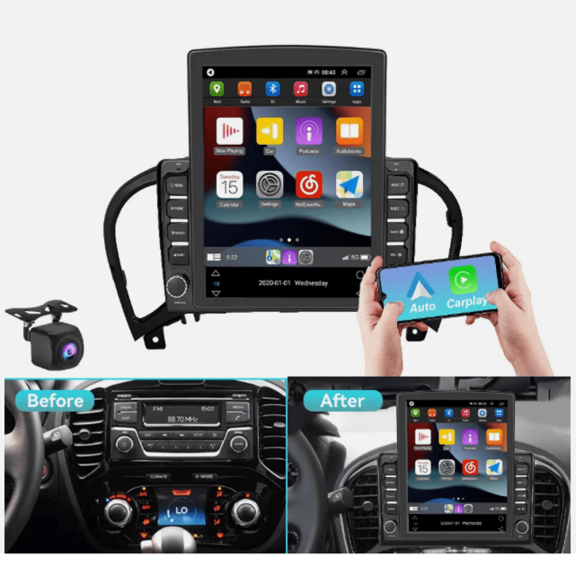 9.7 Inch Car Stereo Radio Compatible for Nissan Juke 2010-2014 Android 15 Car Player Fit for Carplay and Android Auto 2GB+64GB Steering Wheel Control GPS Navigation Head Unit with AHD Camera and Mic