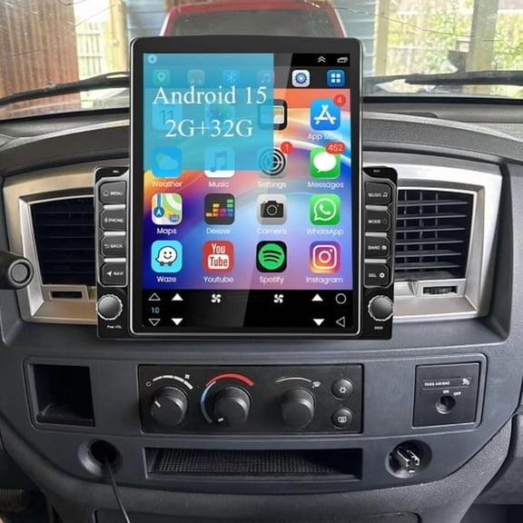 9.7-Inch Double Din GPS Navigation Head Unit | For Dodge Ram 1500 2500 3500 2006-2008, Built-in Wireless CarPlay + Backup Camera, Bluetooth, WiFi, SWC, Mirror Link / 2+32G