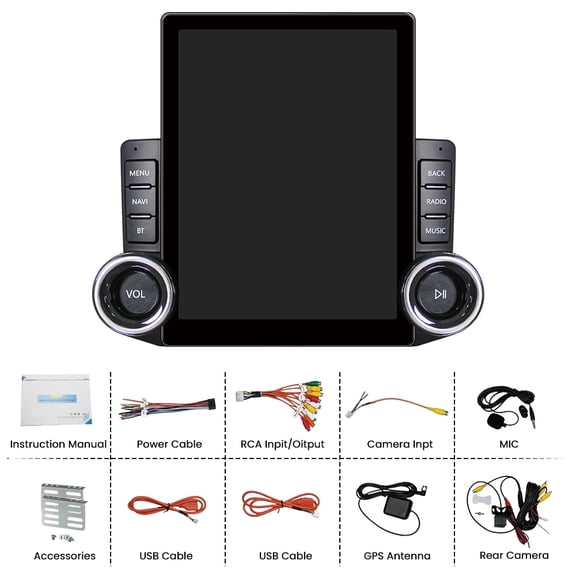 9.7 Inch Universal Car Stereo Radio with Carplay and Android Auto Android 15 GPS Navigation Quad Core 2+32G Car Player 5G WiFi Bluetooth 5.0 FM/RDS Radio SWC
