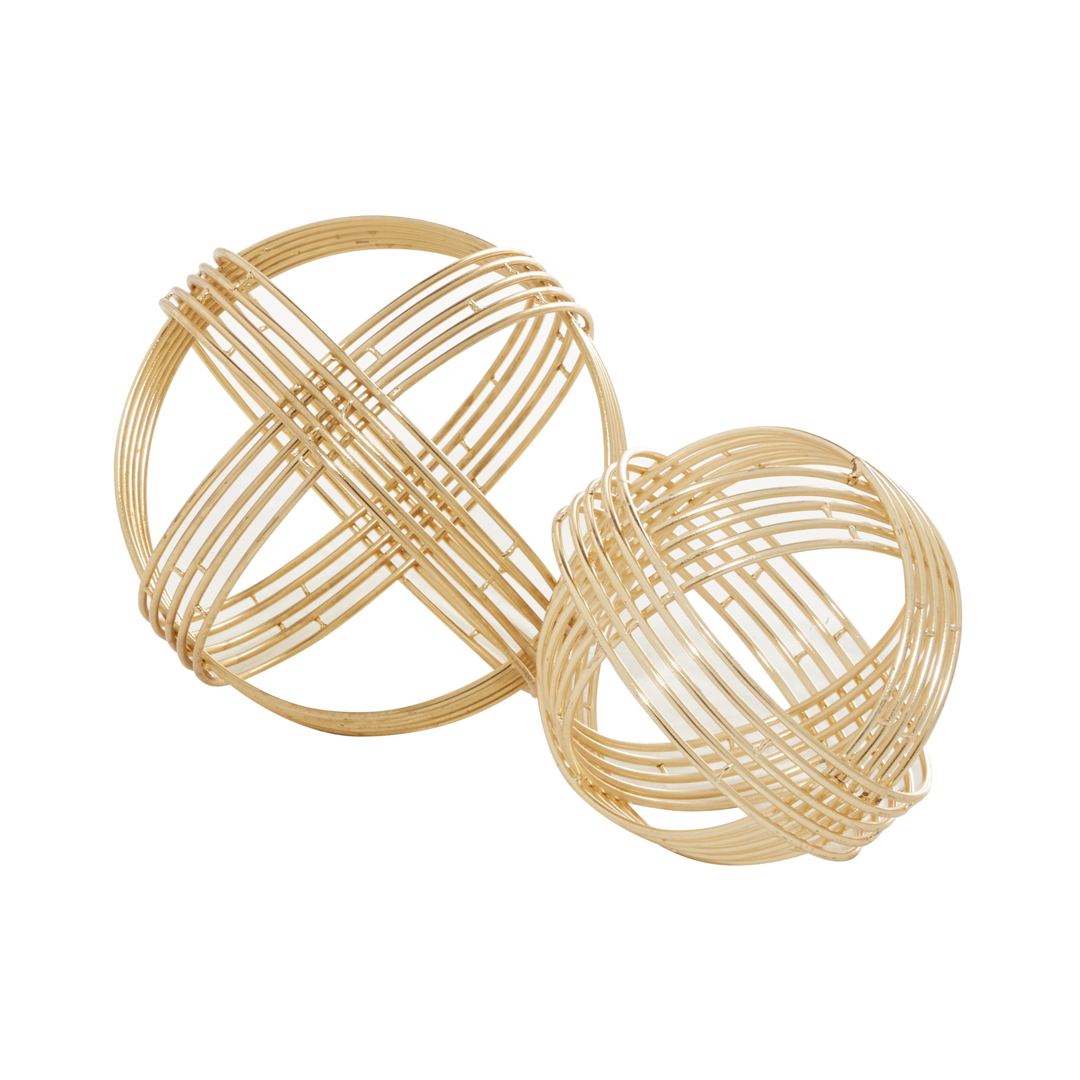 9", 7"W Gold Metal Layered Orb Geometric Sculpture, by DecMode (2 Count)