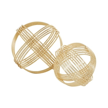9", 7"W Gold Metal Geometric Sculpture, by DecMode (2 Count)