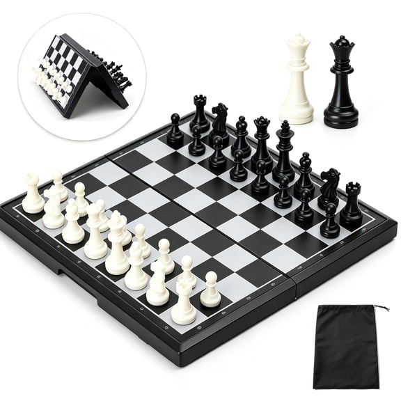9.7 inch Travel Chess Set, Magnetic Chess Board with 2 Extra Queen Portable Folding Board Chess Games for Adults & Beginner