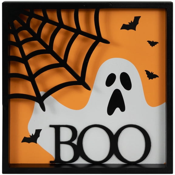 Northlight Ghost and Spider Web "Boo" Halloween Wall Sign - 9.75"