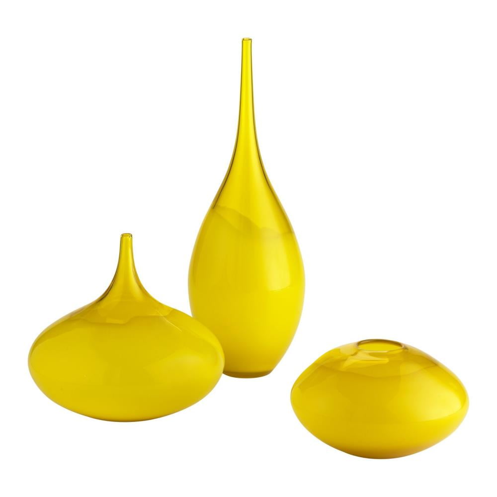 Yellow Glass Bowl-Shaped Mid-Century Modern Vase