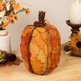 thumbnail image 1 of Fall Harvest Pumpkin with Layered Leaves and Pinecones - 9.75" - Orange and Brown, 1 of 7