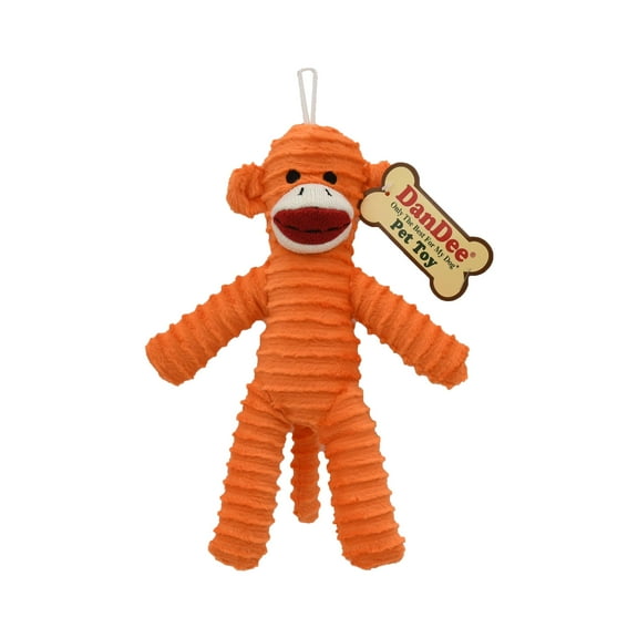 9.75" Plush Corduroy Squeaky Sock Monkey Pet Toy, Orange