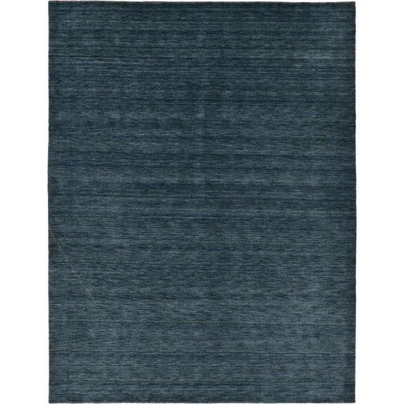 9.75' x 13' Solid Navy Blue Hand Knotted Rectangular Wool Area Throw Rug