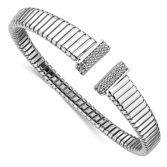 9.75mm 925 Sterling Silver Rhodium Plated Cubic Zirconia Polished Bangle Cuff Bracelet for Women