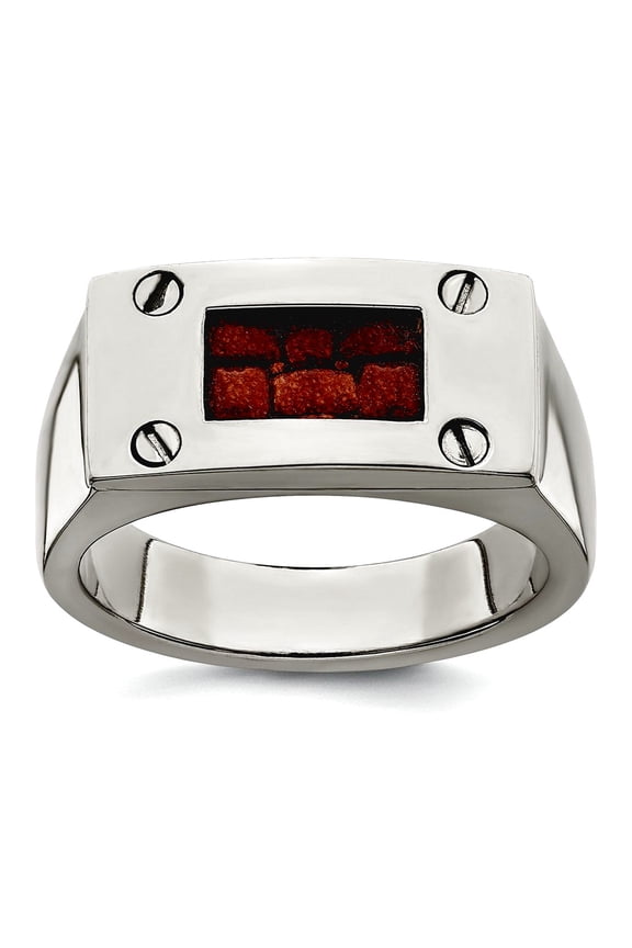 9.75mm Titanium Brown Leather Insert Polished Ring Size 10 Ring for Women - 6.0 Grams