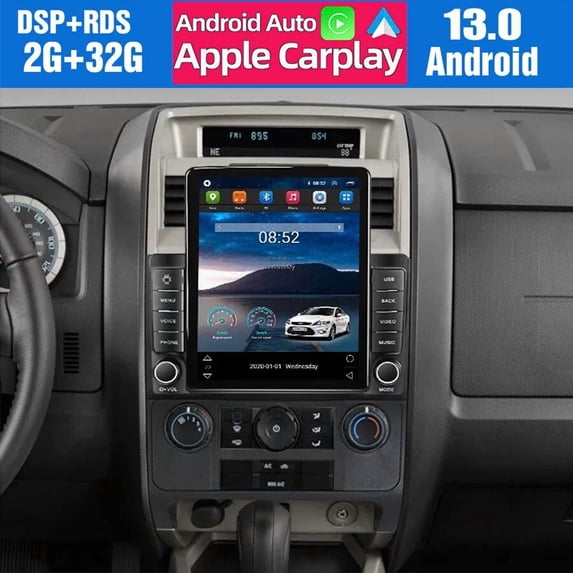 9.7in Double Din Car Stereo Radio For Ford Escape 2008 2009 2010 2012 - GPS Navigation Head Unit with Built-in Wireless CarPlay, Backup Camera, Bluetooth, WiFi, SWC & Mirror Link / 2+32G