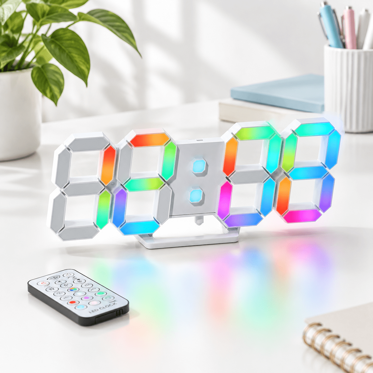 9.7in Rgb Clock-neon Light Decorative Digital Led Clock For Bedroom ...