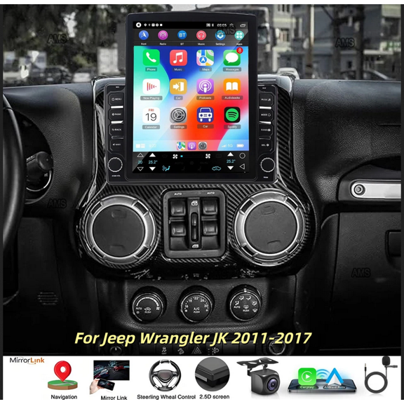 9.7inch 2+64G Android 15 Car Stereo Radio For Jeep Wrangler JK 2011-2017 with Carplay Android Auto GPS Navigation with Bluetooth Wifi FM/RDS Mirror Link SWC + AHD Reverse Camera/Microphone