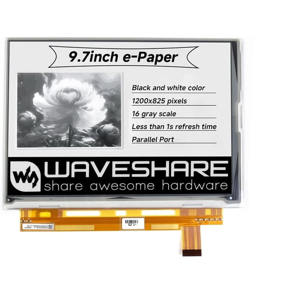 9.7inch E-Ink Raw Display Compatible with 4B/3B+/3B/2B/B+/A+/Zero/Zero W/WH/Zero 2W Series Boards 1200x825 Resolution with Parallel Port Without PCB Supports Partial Refresh