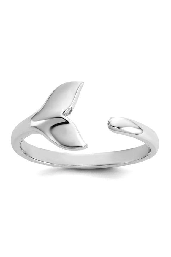 9.7mm 925 Sterling Silver Rhodium Plated Polished Whale Tail Ring Size 7 Ring for Women - 2.1 Grams