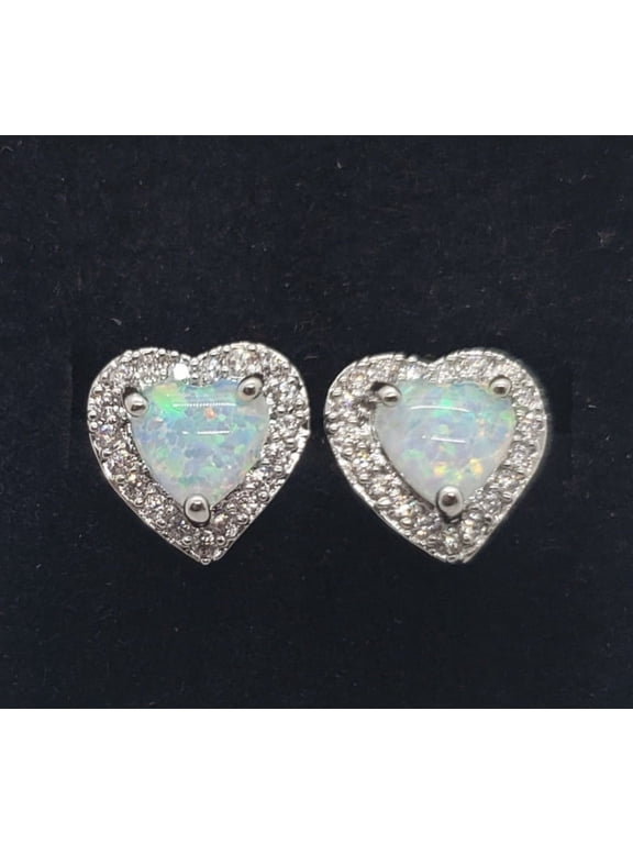 9.7mm Heart White Opal & Topaz Sterling Silver Earrings