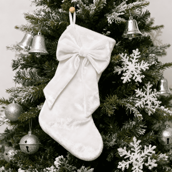 9.8*17.7 inch Bow Christmas Stockings, Christmas Stocking Hanging Xmas Tree Decor, Cute Bow Design Christmas Stocking, Xmas Tree Decor for Fireplace Holiday Party