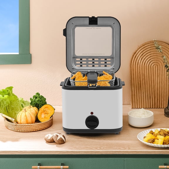 9*8.2*7.4in Stainless Steel Electric Deep Fryer Cooker Home Countertop 1000W 2.5 L Oil Capacity Fast Frying