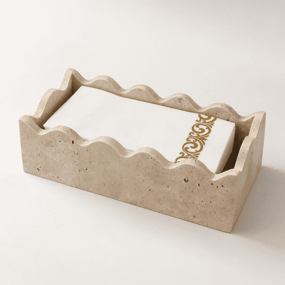 9.8" × 4.9" × 2.76" - Guest Towel Scalloped Travertine Napkin Holder for Bathroom Vanity Countertops