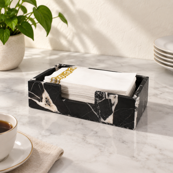 9.8" × 4.9" × 2.8" - Guest Towel Black Calacatta Black Marble Napkin Holder