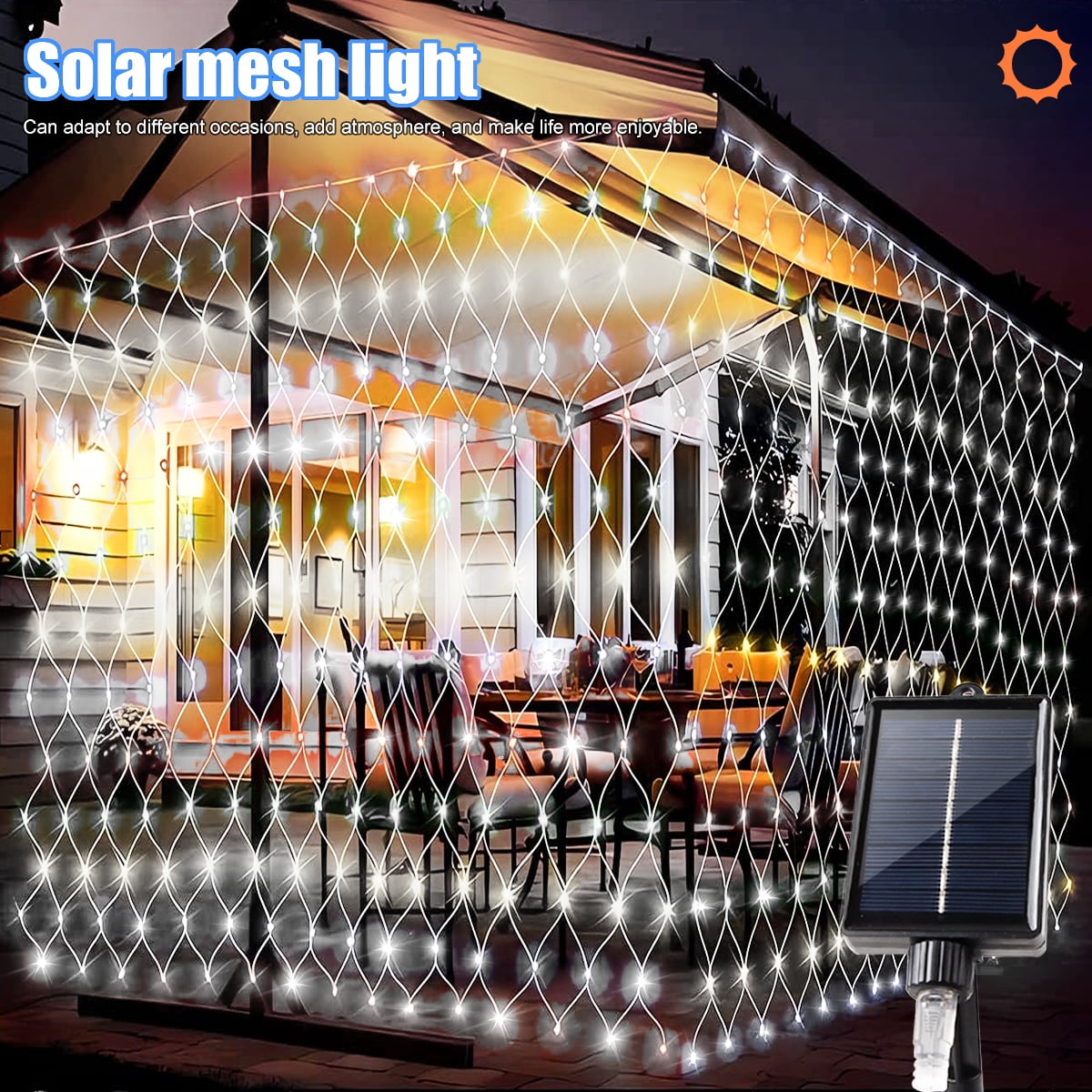 9.8*6.6Ft Solar Lights Net Waterproof 8 Lighting ModesOutside Garden ...