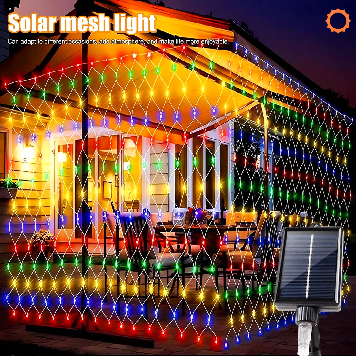 9.8*6.6Ft Solar Lights Net Waterproof 8 Lighting ModesOutside Garden ...