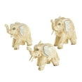 thumbnail image 1 of 9", 8", 6"H Light Brown Wood Handmade Elephant Sculpture with Scroll and Floral Patterns, by DecMode (3 Count), 1 of 9